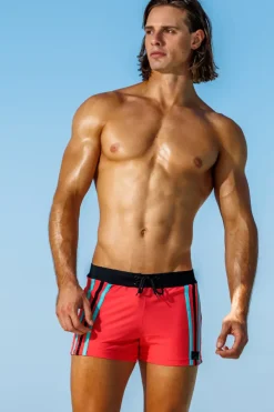 Sauvage Swimwear Capri Coral Stripe Retro Lycra Swimmer