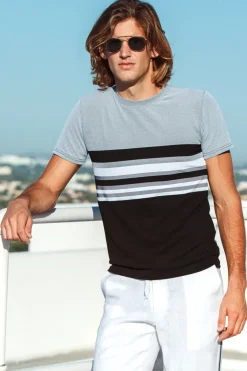 Sauvage Swimwear Charcoal/Black Engineered Stripe T-Shirt