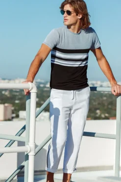Sauvage Swimwear Charcoal/Black Engineered Stripe T-Shirt