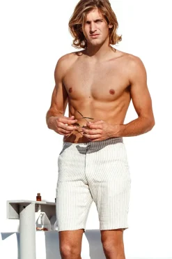 Sauvage Swimwear Cream Stripe Linen Shorts