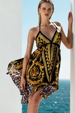 Women Sauvage Swimwear Designer Silk Dress- Leopard