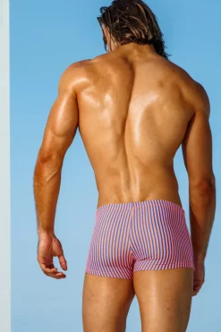 Sauvage Swimwear Orange/Navy Stripe Squarecut
