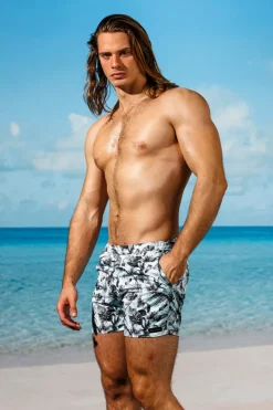 Sauvage Swimwear Steel Blue Bali Flower Pull-on Trunks