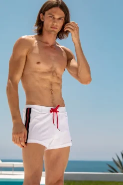 Sauvage Swimwear White Malibu Stripe Retro Lycra Swimmer