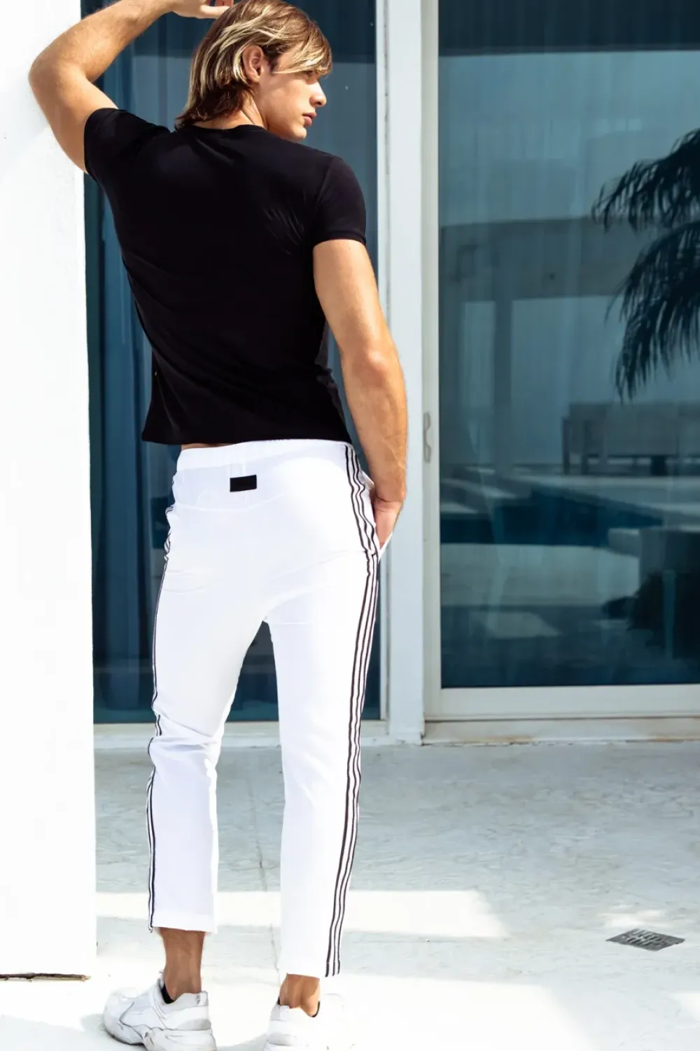 Sauvage Swimwear Woven Stripe Workout Pants White